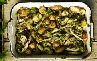 Roast Fennel and Potatoes in a white dish
