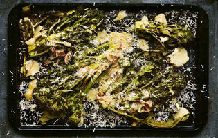 Roast Purple Sprouting Broccoli with Anchovy, Cream, Chilli & Parmesan