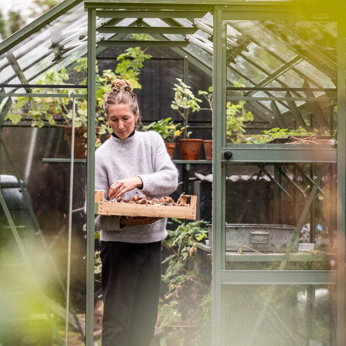 Lady standing in her 6ft Wide Rhino greenhouse