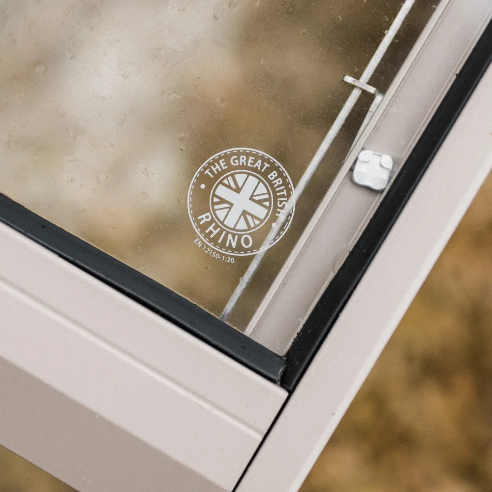 Rhino logo on toughened safety glass