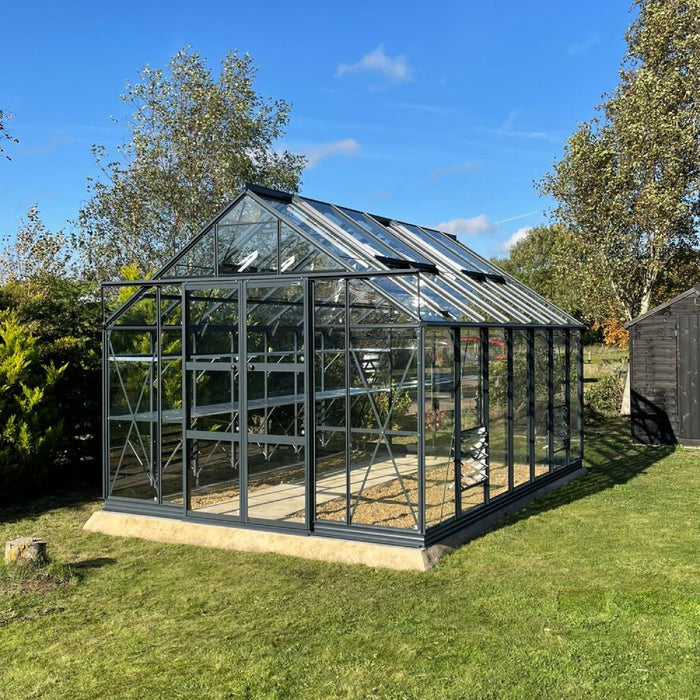 10x14 Rhino Premium Greenhouse midnight slate in the summer