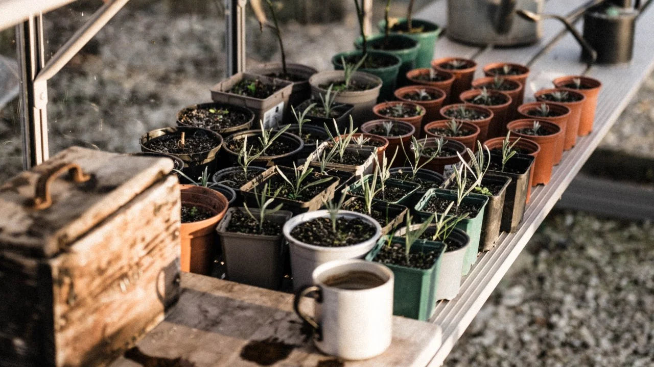 Assortment of pots on Rhino integral staging