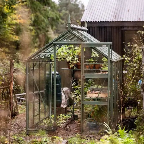 A rhino greenhouse with a single door